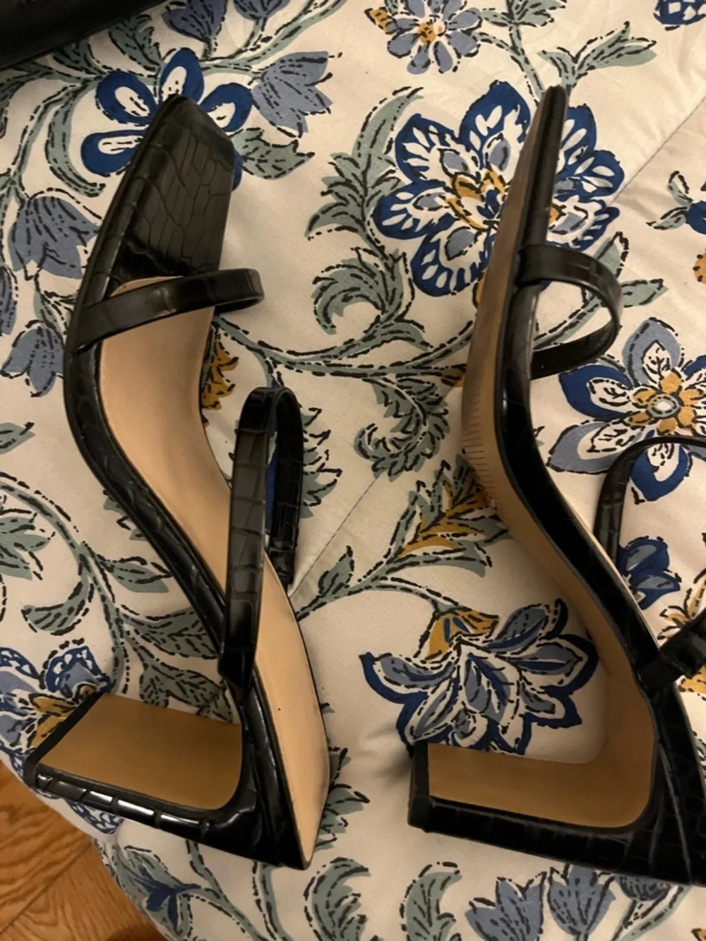 The Drop Black Croc-Embossed Strappy Heeled Sandals 8.5 VGUC